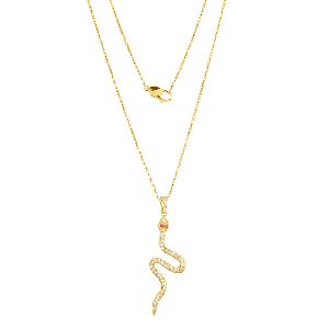Gold Snake Diamond Pendant with Chain with Ruby Eyes