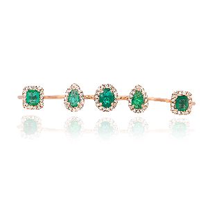Rose Gold Emerald Diamond 3 Finger Ring