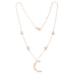 Rose Gold Star and Moon Charm Diamond Necklace