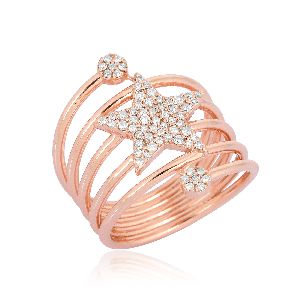 Rose Gold Star Diamond Spiral Ring