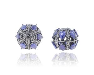 Sterling Silver 17 X 15MM Sapphire Diamond Beads