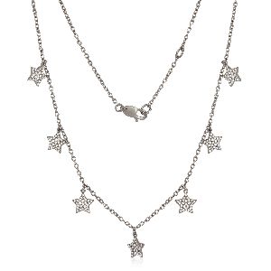 Sterling Silver 7 Star Charm Diamond Necklace