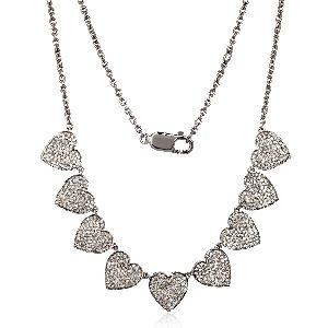 Sterling Silver 9 Heart Diamond Necklace