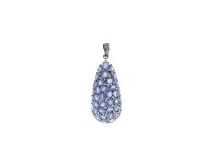 Sterling Silver Blue Sapphire Diamond Drop Pendant