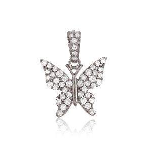 Sterling Silver Butterfly Diamond Pendant