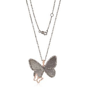 Sterling Silver Butterfly Diamond Pendant With Chain