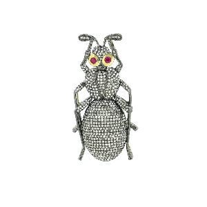 Sterling Silver Diamond Fly Brooch With Ruby Eyes