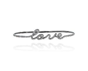 Sterling Silver Diamond Love Palm Bangle