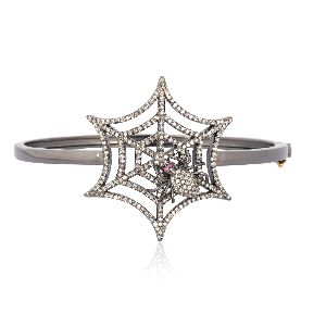 Sterling Silver Diamond Spider Web Openable Bangle