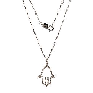 Sterling Silver Hamsa Diamond Pendant with Chain