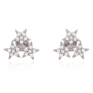 Sterling Silver Pave Diamond Triple Star Studs