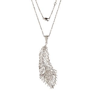 Sterling Silver Peacock Feather Diamond Pendant with Chain