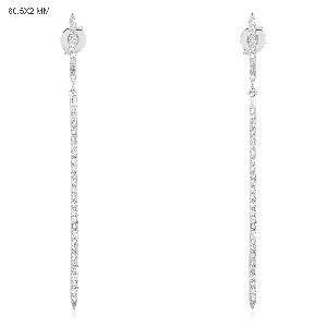 Sterling Silver Single Line Diamond Bar Earrings