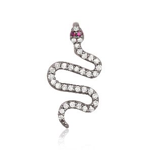 Sterling Silver Snake Diamond Pendant with Ruby Eyes