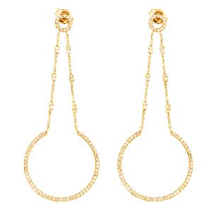 Yellow Gold Dangle Diamond Studded Semi Circle Earrings