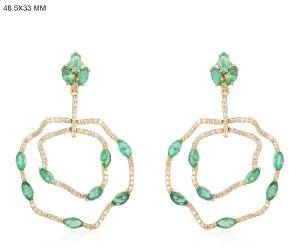 Yellow Gold Emerald Diamond Dangles