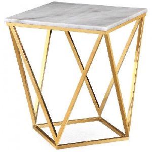 Brass Plated Marble Top Iron Table