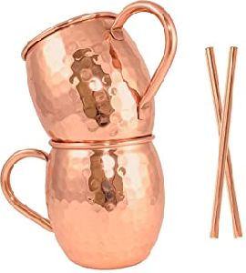 Straw Handle Copper Barrel Mug
