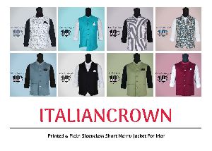 Printed &amp;amp; Plain Sleeveless Short Nehru Jacket For Men &amp;ndash; Italiancrown