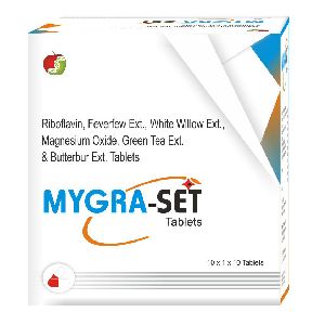 MYGRA SET Tablet Instant Relief from Migraine Headache Pain (Riboflavin, Feverfew Ext.,White Willow)