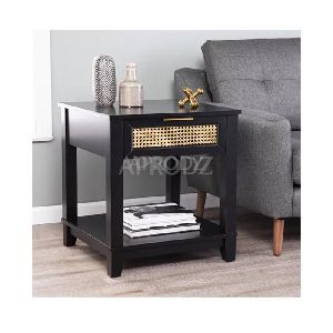 Cane Work End Table with Storage