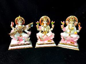 Marble Ganesh Laxmi and Saraswati Maa Statue