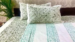 DKWTBLGRY108 Hand Block Printed Cotton Double Bedsheet