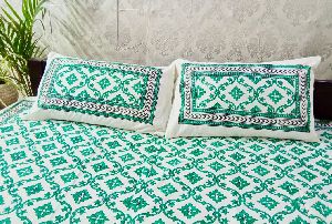 DKWTGRN156 Hand Block Printed Cotton Double Bedsheet