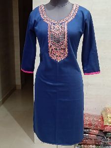 rayon slub embroidery kurti