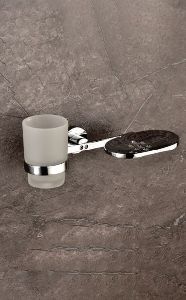 Brass Soap Dish with Glass Tumbler Holder