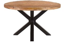 WOODEN TOP &amp;amp; IRON BASE ROUND DINING TABLE