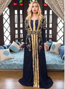 Dark Blue Party Wear Moroccan Style Kaftan