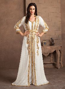 Off White Moroccan Style Party Wear Kaftan Dress