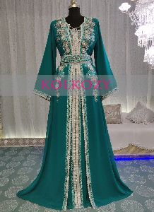Sea Green Designer Moroccan Kaftan Dress