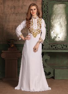 White Thread Work Abaya Kaftan Dress