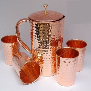 Copper Hammered Jug Set