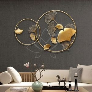 Golden Rings With Leaf Wall Art