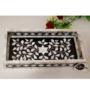 mother of pearl floral design mop inlay serving tray