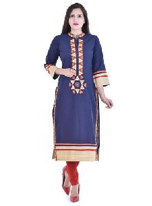 Cotton Yellow and Blue Slub Kurti