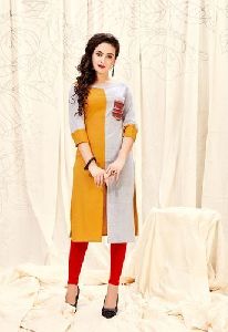 Cotton Yellow and Grey Slub Kurti