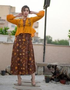 Rayon And Cotton Coffee A Line Dress Kurti