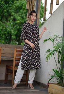 Rayon Coffee Kurti With Straight Pant