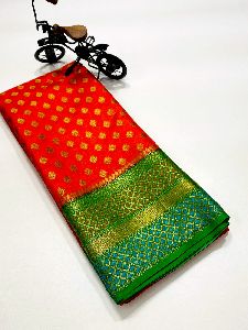 Semi dupion warm silk fancy saree used at wedding season