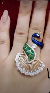 Real Diamond Meenakari Peacock Ring