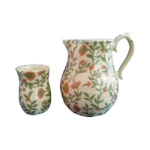 Printed Ceramic Pitcher Jug With Glass