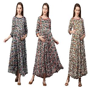 MomToBe Women's Rayon Floral PrintMaternity/Feeding Dress