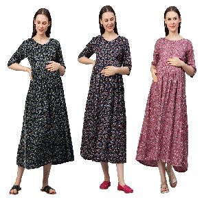 MomToBe Women's Rayon Floral Midi Maternity/Feeding/Nursing Maternity Dress