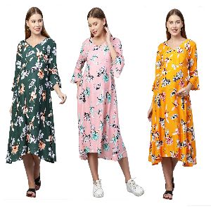 MomToBe Women's Rayon Floral Printed A-Line Maternity/Feeding/Nursing Dress