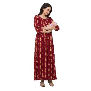 MomToBe Women's Rayon Garnet Maroon Maternity/Feeding/Nursing Maternity Dress