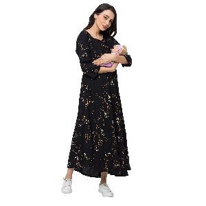 MomToBe Women\'s Rayon Ink Black Maternity/Feeding/Nursing Maternity Dress